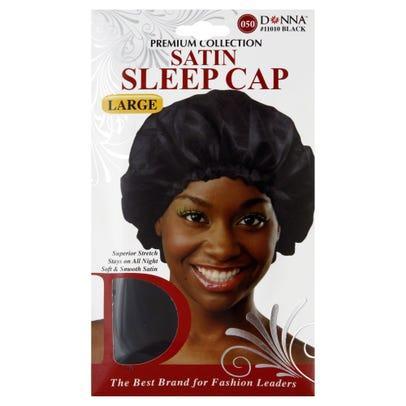 Donna Lg Satin Sleep Cap Black